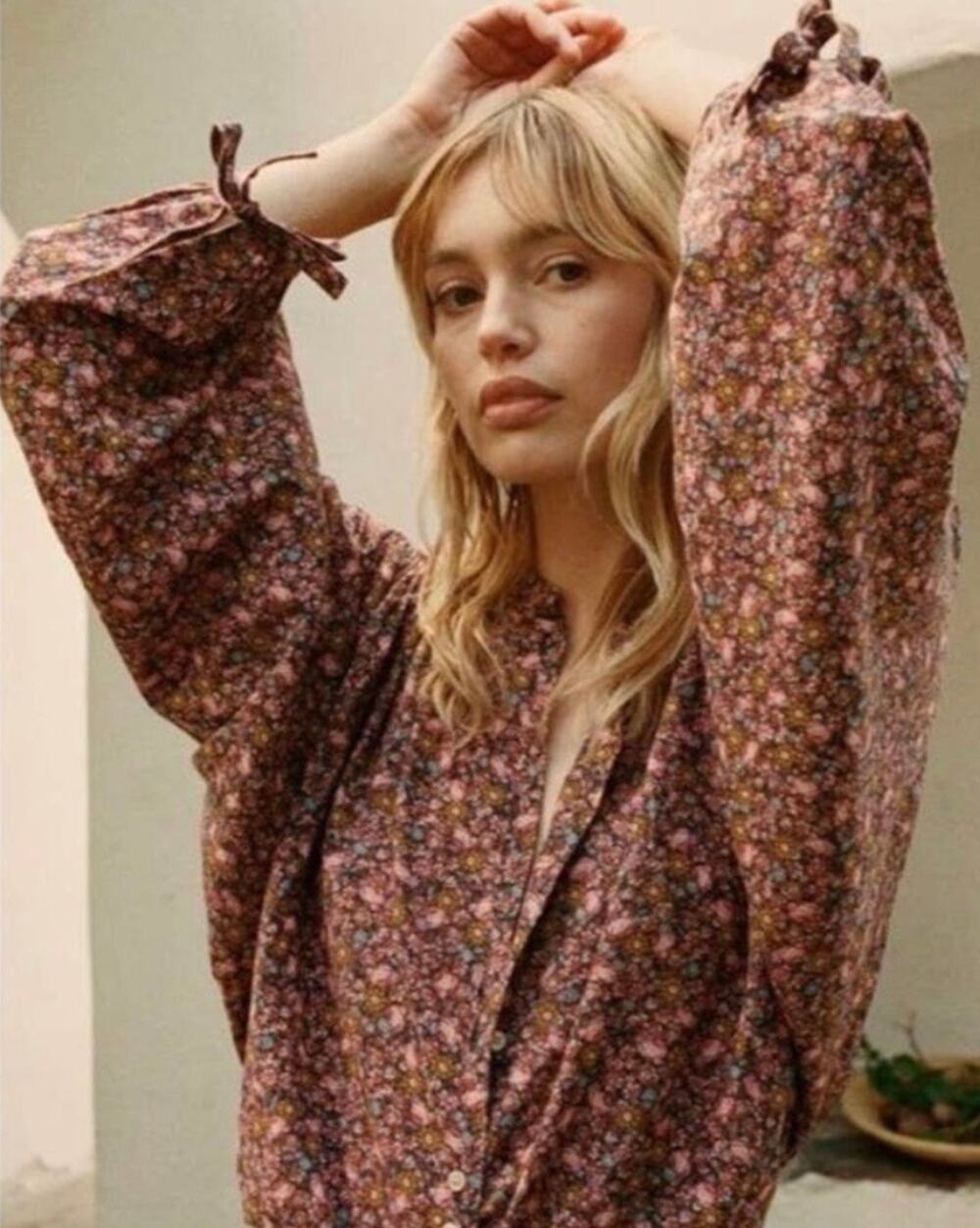 DOEN O’Keeffe Top in Blue Laurel Canyon Rose Print Size XS Cottage Prairie
